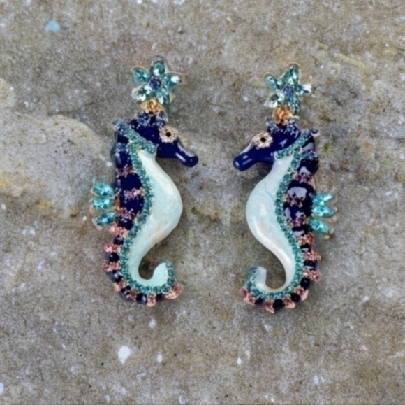 Boston Proper Blue Jewel Seahorse Earrings